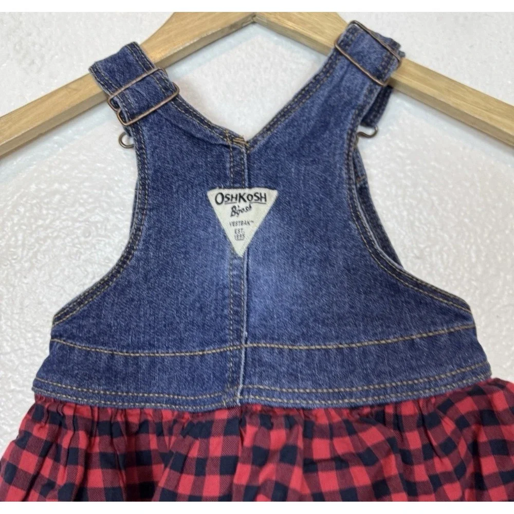 Oshkosh Vestbak Overall Dress Jumper 18 Months Red Black Plaid Shirt‎ Denim